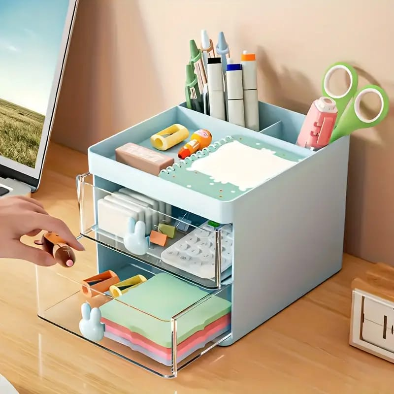 Rabbit Handle Clear Desk Organizer- Perfect For Pen ,makeup And Jewellery Etc (random Color)