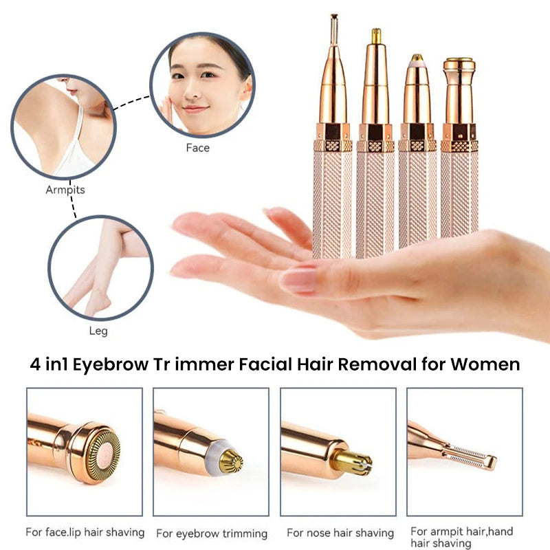 2 In 1 Facial Electric Shaver For Women Full Body Epilator Rechargeable Painless Eyebrow Nose Bikini Hair Trimmer