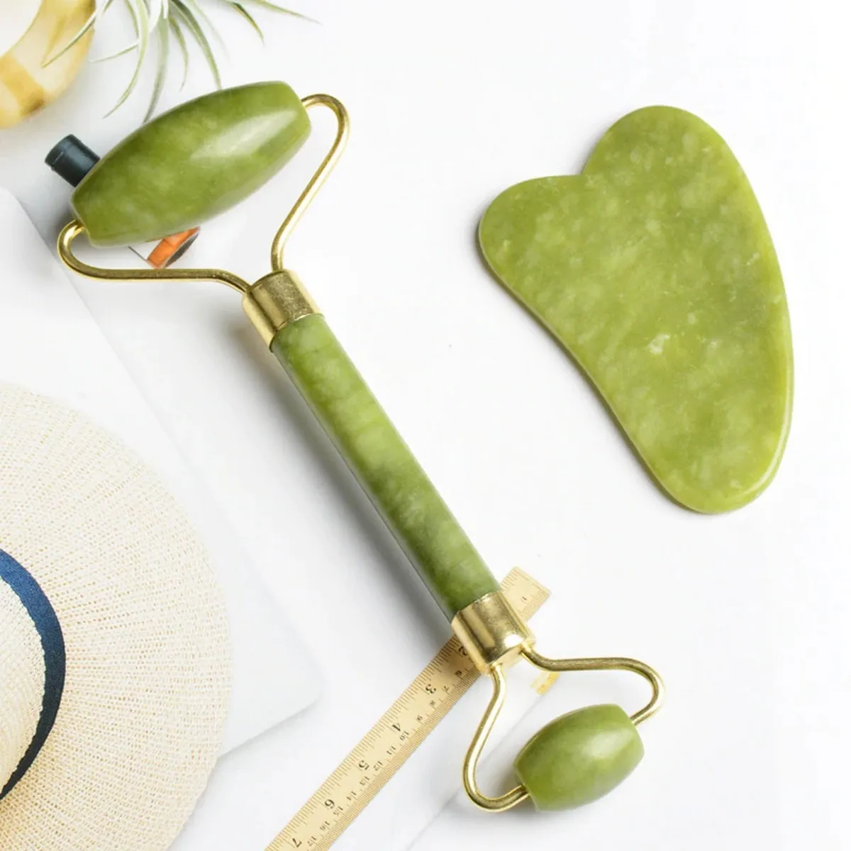 Jade Roller And Gua Sha Flawless Jade Roller With Guasha (marble Stone) Stimulates Healthier Skinet, Facial Roller For Skin, Jade Roller & Guasha Reduce Puffiness
