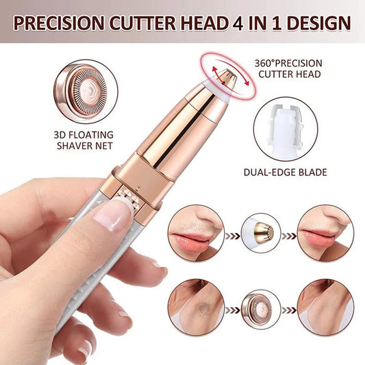 2 In 1 Facial Electric Shaver For Women Full Body Epilator Rechargeable Painless Eyebrow Nose Bikini Hair Trimmer