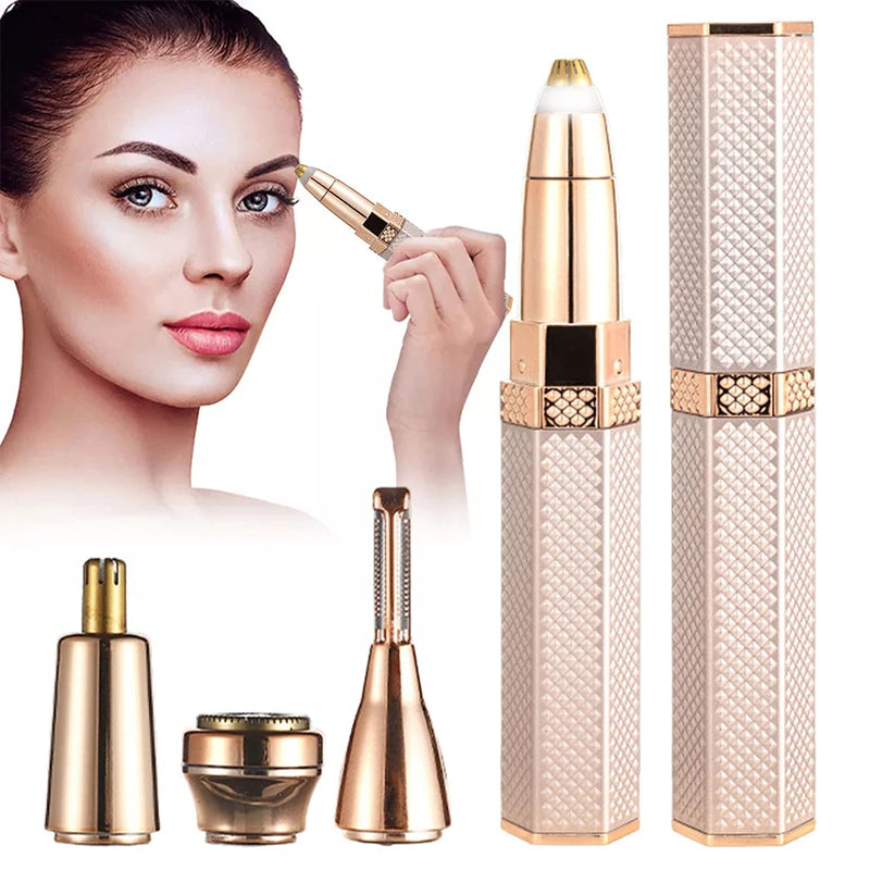 2 In 1 Facial Electric Shaver For Women Full Body Epilator Rechargeable Painless Eyebrow Nose Bikini Hair Trimmer